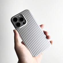 Luxury Striped Elements Fashion Silver Corrugated Shell Slim Hard Phone Case Compatible With IPhone & Galaxy Waterproof Shockproof Anti-Fall Scratch Resistant Spring Anniversary Gift - Silver - View 5