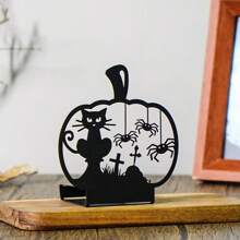 1 pieza Candelabro decorativo con silueta de calabaza de hierro creativa, con adornos de fantasma, arañas, murciélagos y búhos, decoraciones temáticas de Halloween, decoración del hogar, decoración de oficina, mejor regalo de cumpleaños, regalo del Día de San Valentín, regalos para fiestas, Halloween, Acción de Gracias, regalos de Navidad