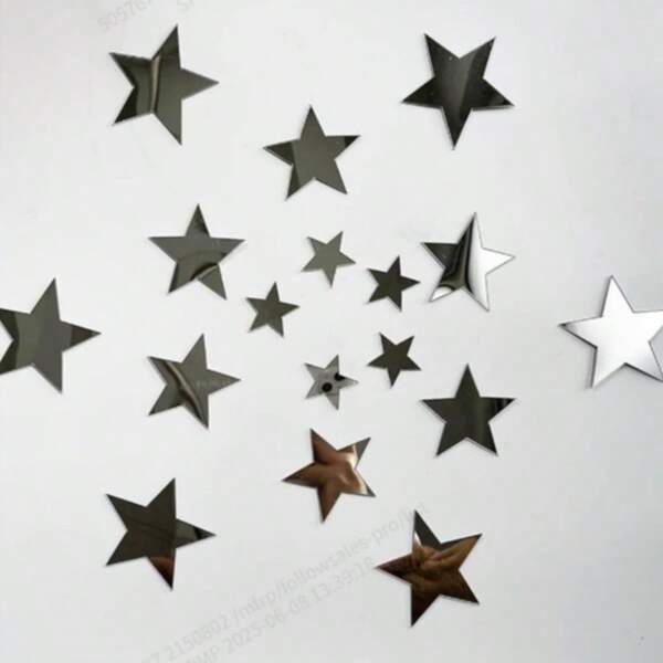 40pcs Acrylic Mirror Star Wall Stickers With Adhesive, Art Decals For Baby Nursery, Kids Room, Home Decor, DIY