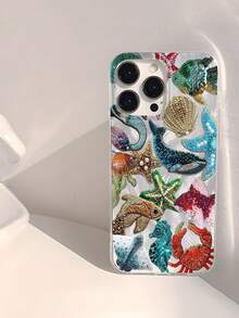 夏季手机壳 1 件 椰子树、石榴花、海龟图案 防水、防指纹、防刮、透明、IMD、光滑柔软光面手机壳 兼容 16/16 Plus/16 Pro/16 Pro Max