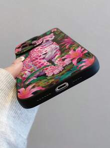 1 Patrón pintado de flor de Leopardo rosa de moda, funda de teléfono móvil anti-caída de material de TPU mate negro que se puede regalar a novio y novia compatible con Apple, OPPO, teléfono celular vivo y otros modelos de protección Cases