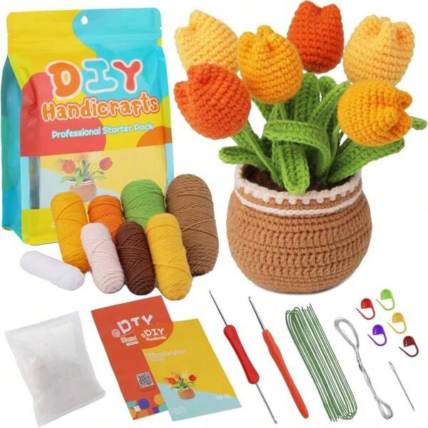 Conokata Crochet Kit For Beginners Adults And Kids Knitting Flower And Plant For Starter Lovers Learn How To With Step-By-Step Video Tutorial For DIY Kits