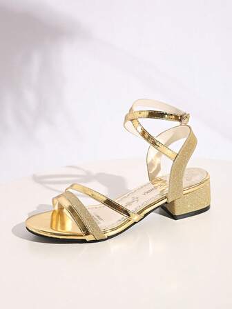 女士新款夏季法式系带时尚舒适露趾粗跟凉鞋