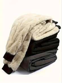 女士高腰保暖抓绒紧身裤 - 冬季保暖瑜伽裤，弹力运动跑步紧身裤，适合跑步和健身 - 黑色 - 查看 7