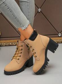 Plus Size Zimowe Botki Do Kostki, Modne Seksowne Grube Wysokie Obcasy Krótkie Botki, Wodoodporne Platformowe Buty Na Wysokim Obcasie, Okrągły Nosek Dojrzałe Kobiety Wygodne Nie Zmęczone Uniwersalne Buty Jesienne/Zimowe, Buty Śniegowce, Buty Outdoorowe