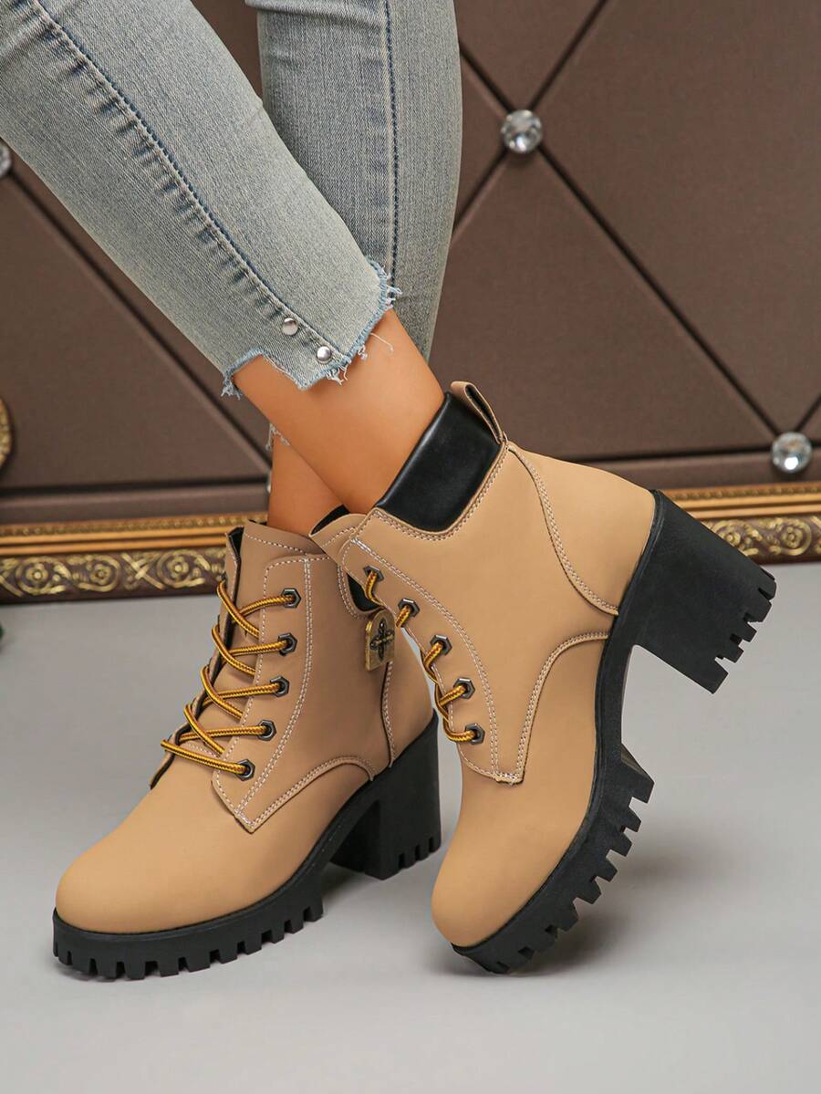 Plus Size Zimowe Botki Do Kostki, Modne Seksowne Grube Wysokie Obcasy Krótkie Botki, Wodoodporne Platformowe Buty Na Wysokim Obcasie, Okrągły Nosek Dojrzałe Kobiety Wygodne Nie Zmęczone Uniwersalne Buty Jesienne/Zimowe, Buty Śniegowce, Buty Outdoorowe