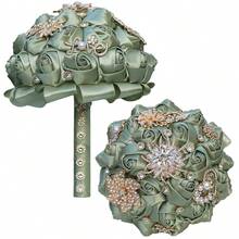 新娘婚礼奢华金叶蝴蝶珍珠花束，大型金钻缎带玫瑰婚礼花束，酒红色布艺永生花，布艺玫瑰人造花束情人节配饰 - 多款 - 查看 20