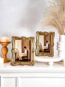 1 Stück, Europäischer Retro Barock Dreidimensionales Muster dekorativer Fotorahmen, Harz Material Gold Retro Gold Heim Büro Dekorativer Fotorahmen Ornamente, Horizontal und Vertikal Dual-Zweck Fotorahmen, Schlafzimmer Arbeitszimmer Schreibtisch Foto dekorativer Fotorahmen