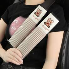 2pcs 25cm Car Seat Belt Shoulder Pad Cover - Embroidered Cute Teddy Bears, Soft Universal Car Accessories