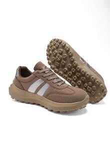 DareSee 女士休闲运动鞋，春秋新款卡其色系带透气低帮鞋，户外徒步防滑跑步鞋，适合音乐节、Y2KFest、返校季、秋季、圣诞节、冬季等场合，也是圣诞礼物的理想之选。 - 卡其色 - 查看 5