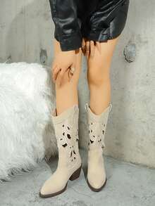 Ghete western maro brodate pentru femei, cu toc bloc, fără mâneci, cu vârf pătrat și talpă medie, ghete de călărie versatile la modă, ghete ecvestre noi, cu tub scurt, respirabile, primăvară/vară/toamnă