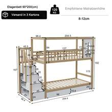 Sairedel Bunk Bed For Children 90*200cm, Solid Wood Double Bed, House Shape With Windows, Fence Design, With Storage Drawers And Ladder, Boys' And Girls' Bed, Teenager's Bed, White - 自然的 - 查看 7