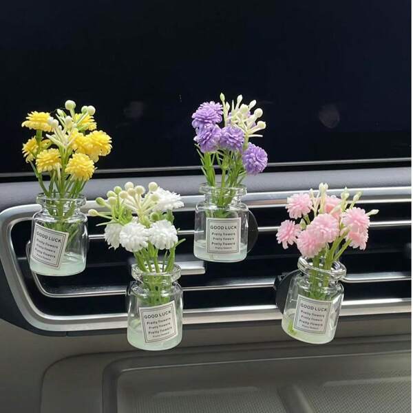 4 Stücke Künstliche Blumen Auto Luftauslass Clip Aromatherapie Auto Dekoration Auto Parfüm Duft Leichte Autobedarf für Frauen
