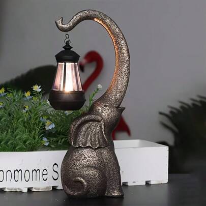 1 件太阳能大象雕像，户外花园树脂大象雕像工艺品，带太阳能 LED 灯的艺术装饰，花园绿化花园雕塑，用于庭院草坪家居装饰