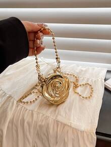 Unique Mini Floral Box Bag, Sweet And Spicy Charm, Chain Strap Shoulder And Crossbody Clutch Bag - Gold - View 3