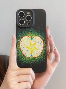 1 pieza Funda protectora para teléfono con diseño creativo de manzana amarilla, material TPU mate negro antichoque, adecuada como regalo festivo, compatible con Apple Xs/Xs Max/Xr/11/12/13/14/14 Plus/15/15 Plus/16/16 Plus