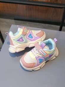 1pair Spring/Autumn Fashion PU Patchwork Dopamine Color Hook & Loop Children Sports Shoes, Anti-Slip Soft Sole Girls Sneakers