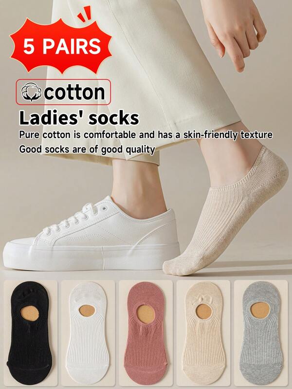5/3/1 Pair Women Breathable Slip-On Boat Socks, Low-Cut Ankle Socks For Sports, Casual, Odor Control, Spring/Summer