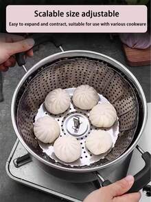 1 件可调节优质不锈钢蒸架，多功能折叠水果篮，包子和点心蒸笼托盘，3 种尺寸（小、中、大） - 銀色 - 查看 8