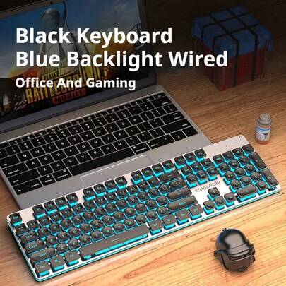 Tastiera da ufficio ergonomica EWEADN, design sottile, pannello in metallo con 104 tasti, retroilluminazione LED, tastiera silenziosa full size bianca, compatibile con Windows/laptop/PC, adatta per e-sport, casa, scuola, dormitorio, studio e lavoro