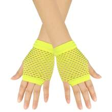 1 Pair Women's Fashion New Punk Y2K European And American Hollow Net Short Sexy Stretchy Gloves For Nightclub, Multi Color