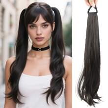 2 piezas Extensión de cabello de cola de caballo sintética, resistente al calor, onda natural, banda elástica, adecuado para todas las edades, estilo versátil - Pieza de cabello de 22 pulgadas