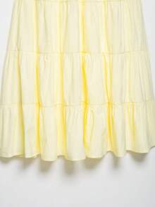 DEEKA Summer New Casual Fashion Simple Versatile Bowknot Patchwork Mid-Waist Skirt - Yellow - View 10