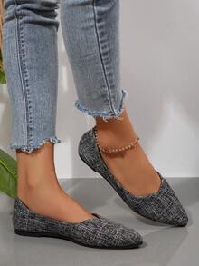 女士休闲尖头平底鞋，百搭舒适，适合春秋季穿着 - 深灰色 - 查看 4
