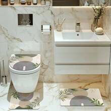 1/4 Stücke Set Salbeigrüner Boho Mittelalter-Themen Badezimmer Duschvorhang, Badematte, U-förmiger Toilettendeckel, wasserdichter Duschvorhang Badezimmer Dekoration, moderne Vorhangteiler, ohne Bohren, Polyester, maschinenwaschbar Schulanfang