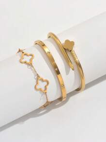 3pcs Bracelet 18K Vacuum Electroplating, Not Easy To Fade, Inlaid With Zirconia, Suitable For Daily Wear, Fashionable And Elegant Ladies' Bracelet Set,Gold Jewelry Jewelry Women Bracelets Accessories Women Stainless Steel Jewelry Bracelets For Women Western Jewelry