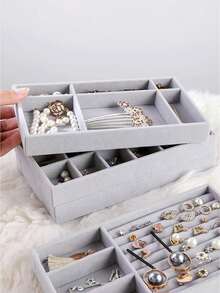 Juego de organizador de joyería apilable de 6 cajones, adecuado para aretes, anillos, accesorios pequeños y cosméticos, gabinete de exhibición de collares, caja de almacenamiento de pulseras, bandejas extraíbles, caja de almacenamiento y organización para mujeres, esencial de viaje, esencial de regreso a la escuela, decoración de habitación - Gris - Ver 5