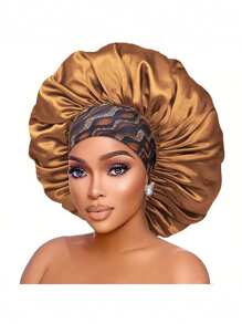 1 pieza Gorro de seda para dormir de mujer con ala ancha, banda elástica y estampado aleatorio, gorra suave de seda para cabello rizado