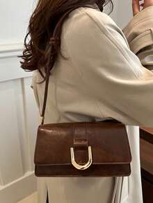 复古纯色方形单肩包全包翻盖腋下包女士最简约腋下包，新年理想礼物，女士时尚商务休闲包，办公室、商务和工作完美适合购物、钱包、购物、年轻女性、大学生、新人、白领。非常适合办公室、大学、工作、商务、通勤、户外活动、旅行和郊游