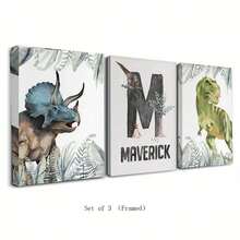 Custom Canvas Wall Art - Personalized Dinosaur Wall Art, Boys Room Decor, Set Of 3 Prints, Custom Name Poster, Dinosaur Print, Nursery Wall Art, Dinosaur Decor Frameless, High Quality Material, Unique Gift Idea Gifts Birthday Graduation Optional Frame,Graphic Print - Multicolor - View 35