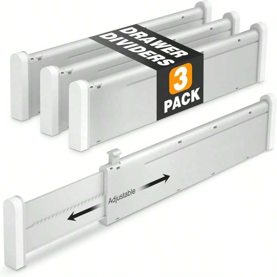 HiYZ Expandable Drawer Dividers - 12.6-22.8'' Adjustable Drawers Organizers For Kitchen Utensils, Drawer Separators In Bedroom, Dresser, Office, Bathroom, Fridge, 3 Pack Long Dividers-Gray