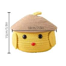 1pc Cartoon Woven Snack Storage Box With Lid, Cute Entryway Organizer Basket For Women Storage Organizer Travel Essentials Back To School Dormitory Storage
