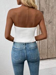 Y2K性感休闲可爱街头风紧身露背扭结针织抹胸上衣，罗纹露脐上衣，适合夏季度假、音乐节、乡村音乐会等场合。