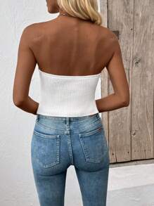 Top corto acanalado ajustado, estilo casual sexy y lindo, tipo streetwear gyaru, con espalda descubierta, para salir, para mujeres en verano, festivales de música, raves, conciertos country