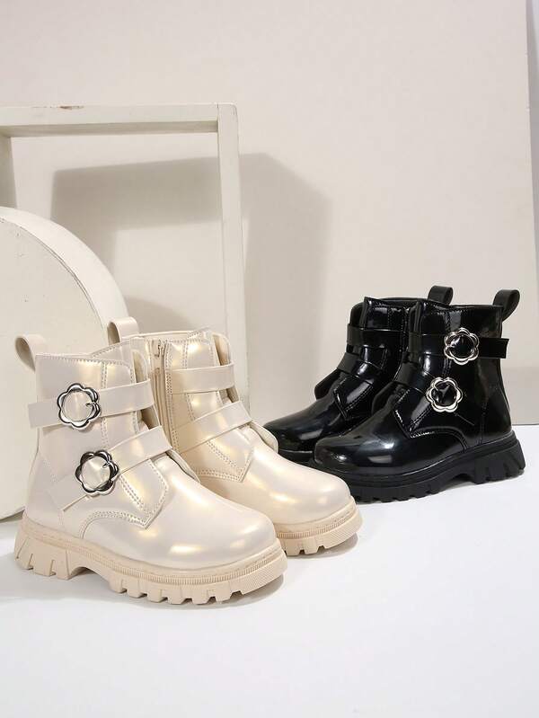 Nuevas botas para niñas, botas casuales de moda con puntera redonda y diseño de cordones y cremallera lateral, adecuadas para fiestas y todas las estaciones