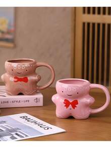 1pc 530ml Creative Simple Large Capacity Ceramic Mug, Minimalist Elegant Design Modern Style Cookie Couple Mug, Suitable For Home Use Espresso, Coffee, Water, Milk, Afternoon Tea, Office, Gift For Valentine's Day, Women's Day, Mother's Day, Friends Birthday Back To School