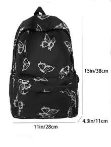 1 件蝴蝶印花大容量时尚女士背包，经典学生挎包多口袋休闲通勤