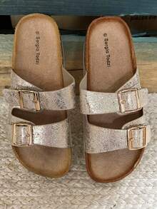 Sandalias casuales de mujer con diseño de hebilla ajustable - Dorado - Ver 4
