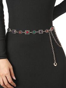 1 pièce Ceinture de robe avec chaîne de taille en métal doré, fashion, rétro, bohème pour femme