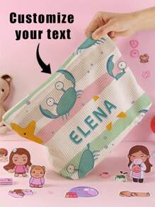 1pc Customized Name Corduroy Toiletry Bag, Ideal For Storing Toiletries When Traveling, Can Be Customized With Your Unique Design, Very Suitable For Children And Teenagers, Print Your Own Name Or Gift It To Your Sister/Classmates By Printing Their Names