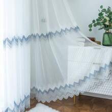 1 Peça Cortina Transparente Simples e Elegante com Bordado em W