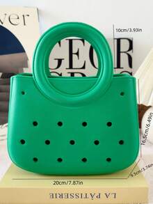1pc EVA Solid Color DIY Hollow-Out Tote Bag, Waterproof Storage Basket, Beach Bag, Fashion Handbag - B - View 13