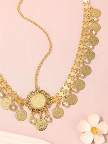 1pc Ottoman Empire Pattern Tassel & Coin Decor Metal Head Chain, Middle Eastern Style, For Daily, Party, Festival Wear, Bride To Be, Hair Accessories For Women - Gold - View 5