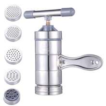 1pc Stainless Steel Manual Pasta Maker With 5 Interchangeable Molds - Vintage Handheld Italian Noodle Press, Suitable For Home Kitchen, Household Multi-Functional Pasta Making Tool