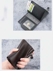 1 件新款男士短款钱包，多功能拉链钱包，带多个卡槽，大容量商务男士零钱包 - 黑色 - 查看 8