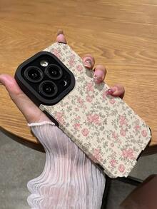 花卉时尚皮革花朵1件装粉色手绘花卉图案竖条纹仿皮防摔软手机壳，兼容苹果/S16/16Plus/16Pro/16Pro Max，防水防震防刮，春季复活节礼物 - 彩色 - 查看 5